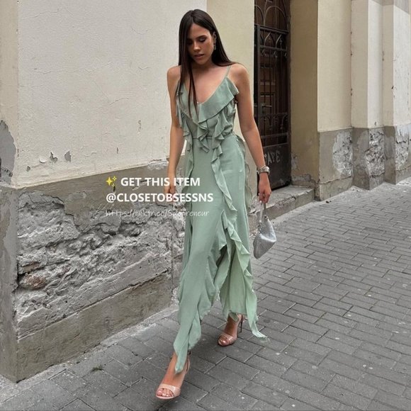 LAST ONE!!! BLOGGER FAVE!!! ZARA V-Neck Dress with Ruffles - Picture 3 of 10